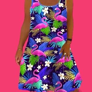 Tropical Flamingo Print Dress/ coverup